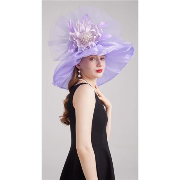 Women's Kentucky Derby Church Dress Hat 01-purple - Picture 7 of 7